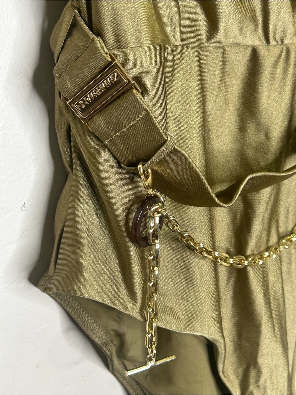 Zimmermann Olive Pattie Plunge Belted Gold Chain One-Piece Swimsuit Size 6/8 - Picture 4 of 7